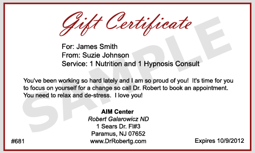 nutrition hypnosis consult gift certificate